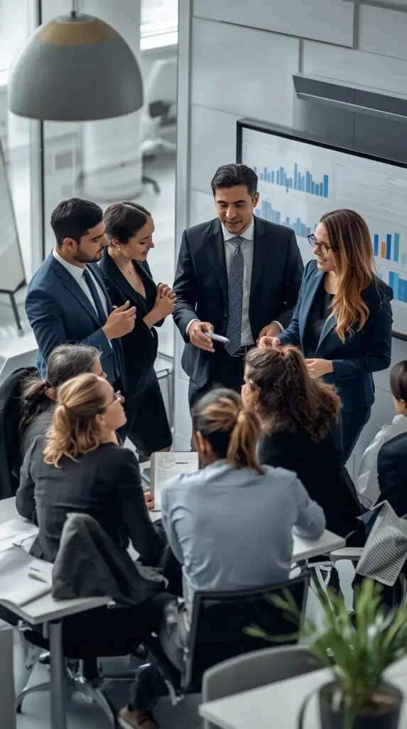Business people working in investment company office